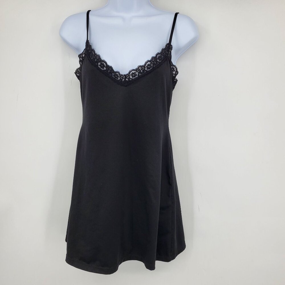 Vintage Victoria's Secret Black Y2K Lace Trim Made in USA Lingerie Slip Dress M